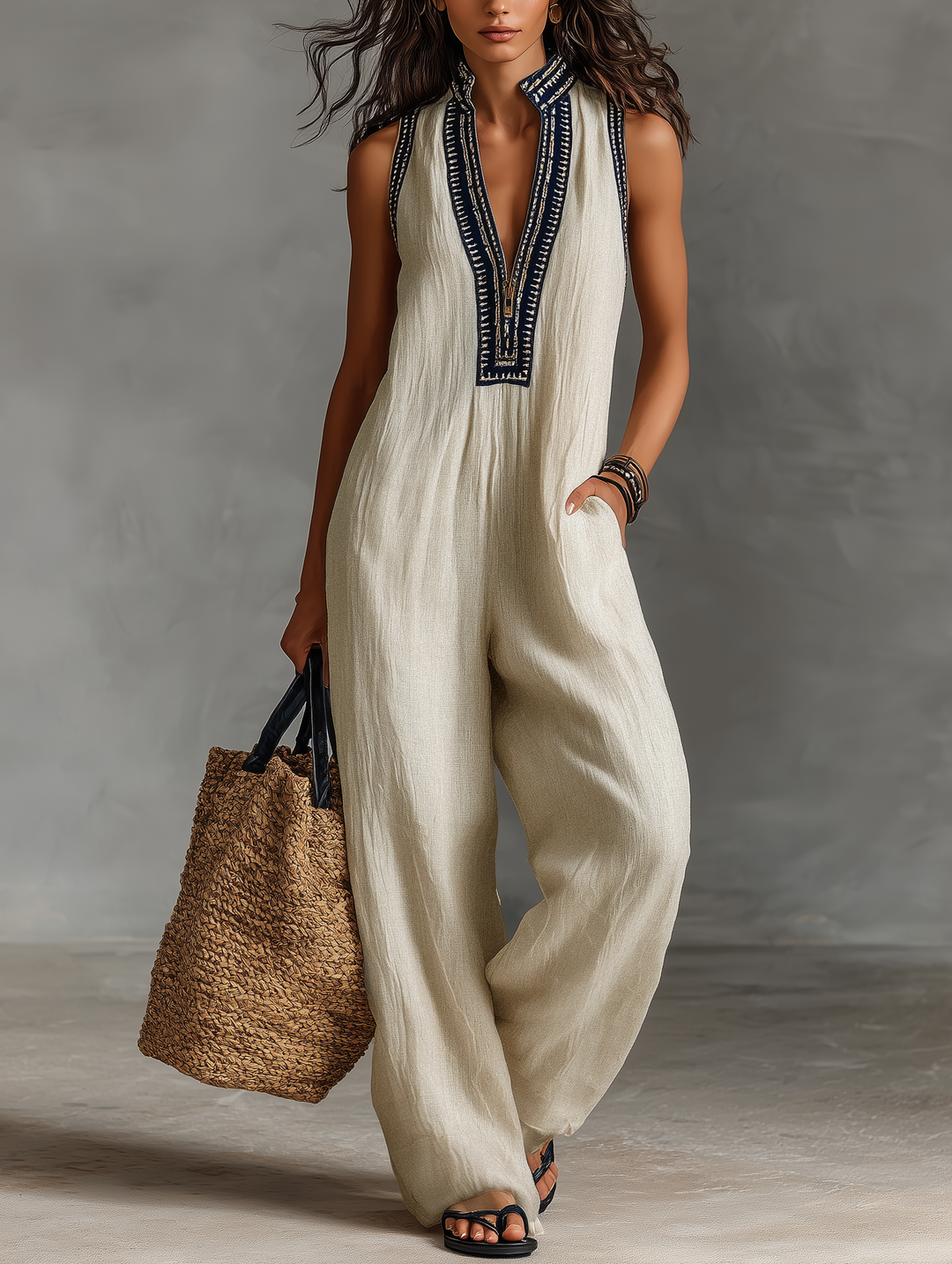 Giada - Elegant Embroidered Linen Jumpsuit