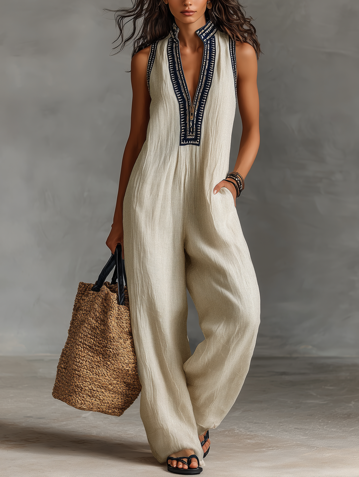 Giada - Elegant Embroidered Linen Jumpsuit
