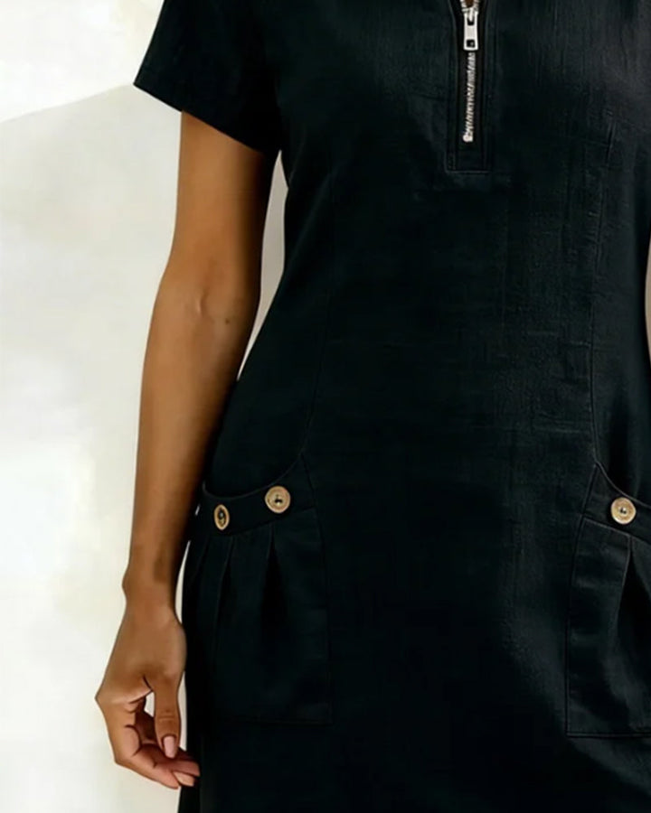 Susan | Cotton Linen Dress with Half-Zip