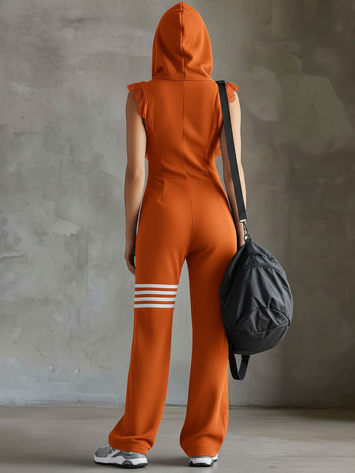 Daniela - Retro sporty jumpsuit with hood and stripes