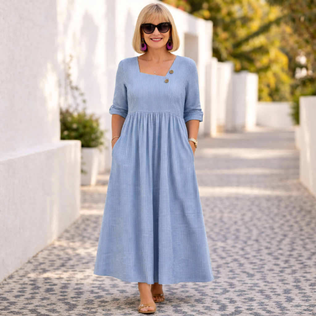 Patricia | Midi Dress – Gentle Stripes