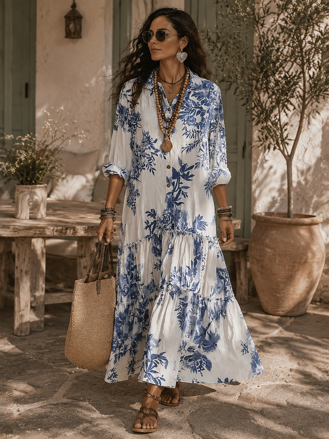 Dahlia Bohemian Blue Floral Maxi Dress - lifestyle
