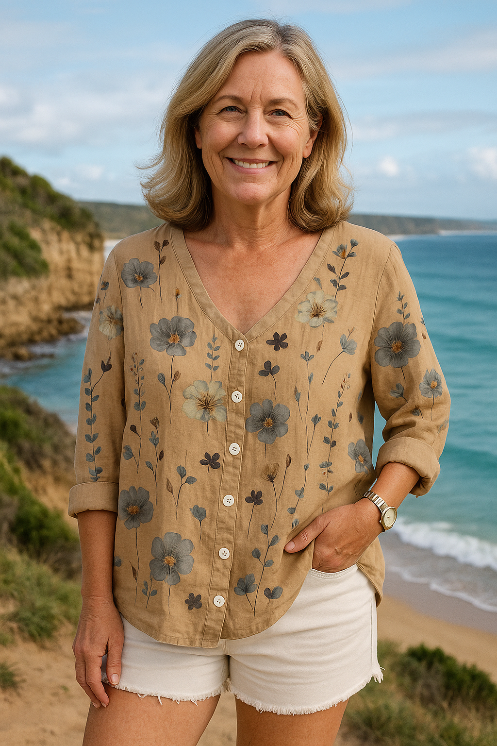 June |  Floral Top - Natural Grace, Effortless Fit