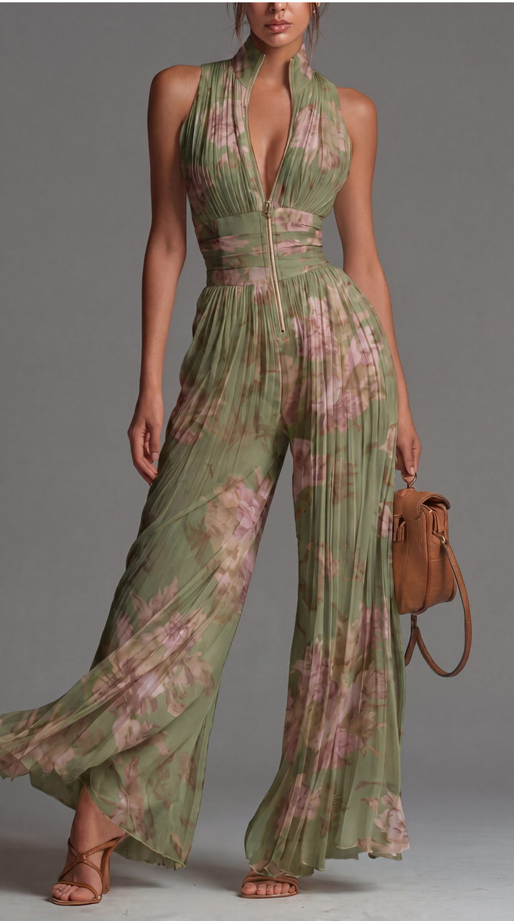 Sophia – Pleated Floral Chiffon Jumpsuit