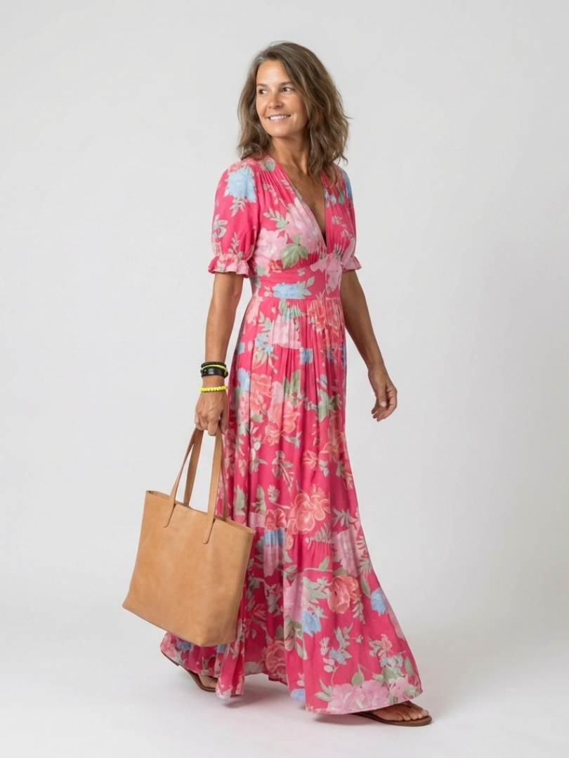 Ione | Sleeveless Floral Midi Dress with V-Neck