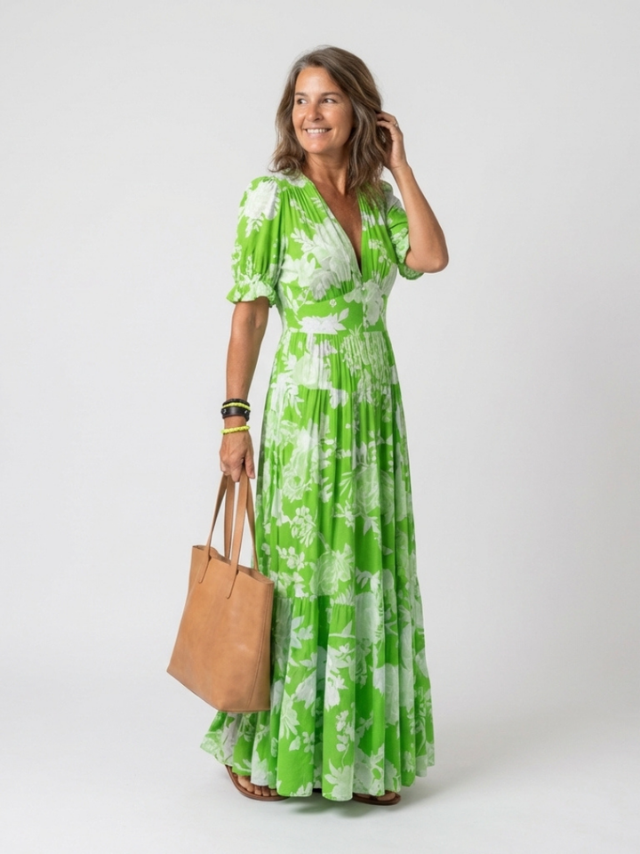 Ione | Sleeveless Floral Midi Dress with V-Neck
