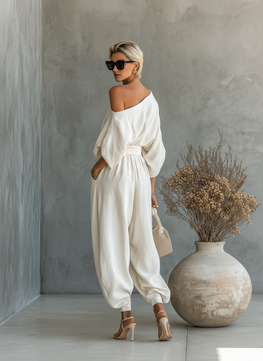 Sofia - Linen Off-Shoulder Set