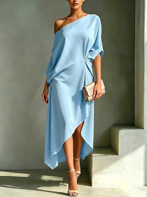Camila Elegant Asymmetric Dress - Blue