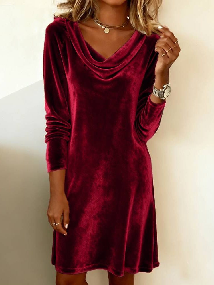 Elara | Elegant Velvet Dress with Draped Neckline