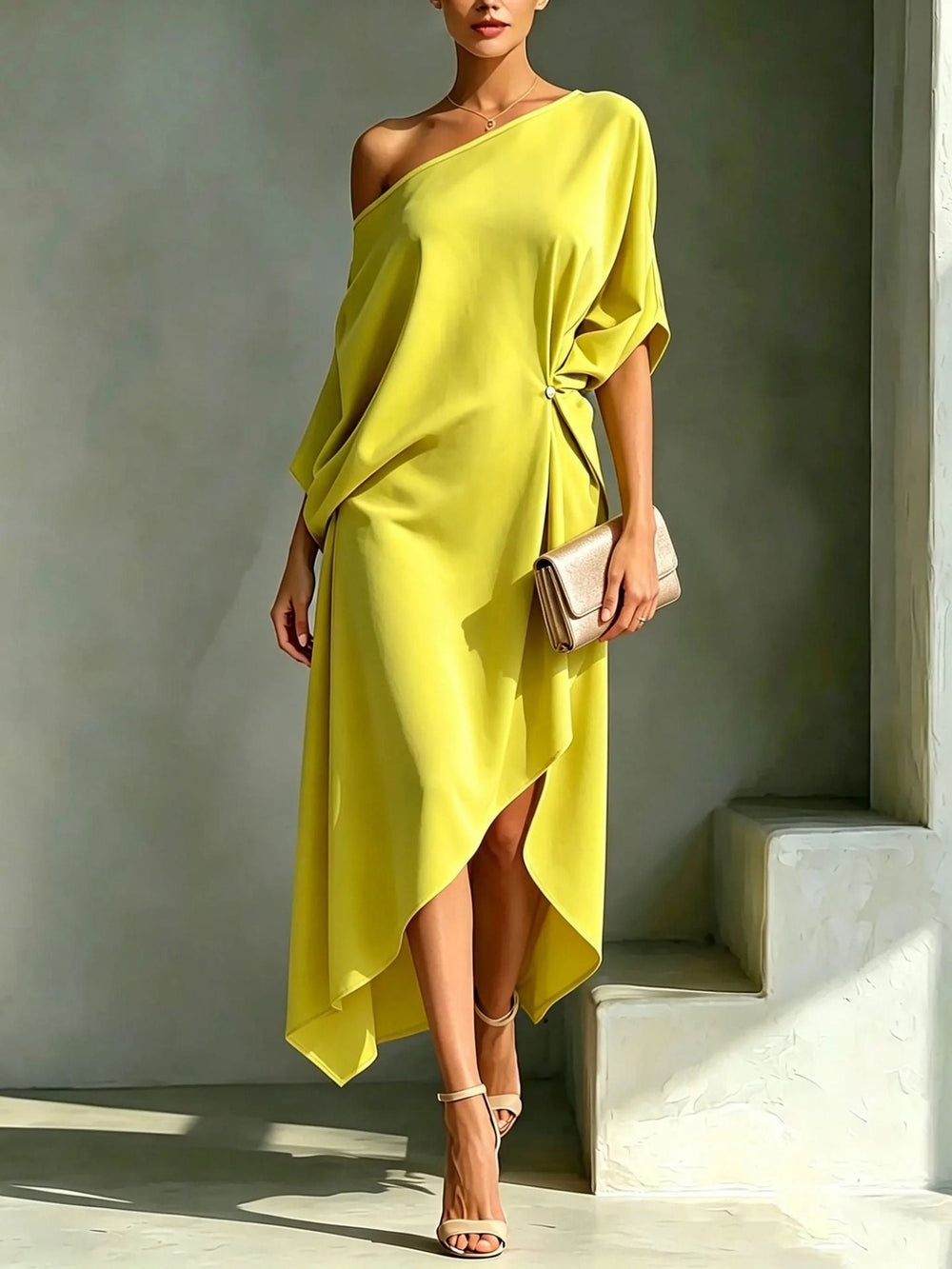 Camila Elegant Asymmetric Dress - Yellow