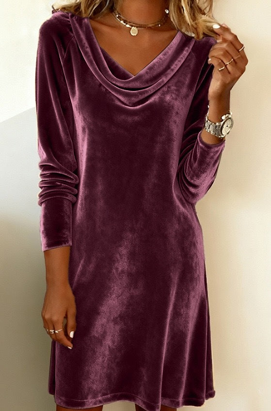 Elara | Elegant Velvet Dress with Draped Neckline