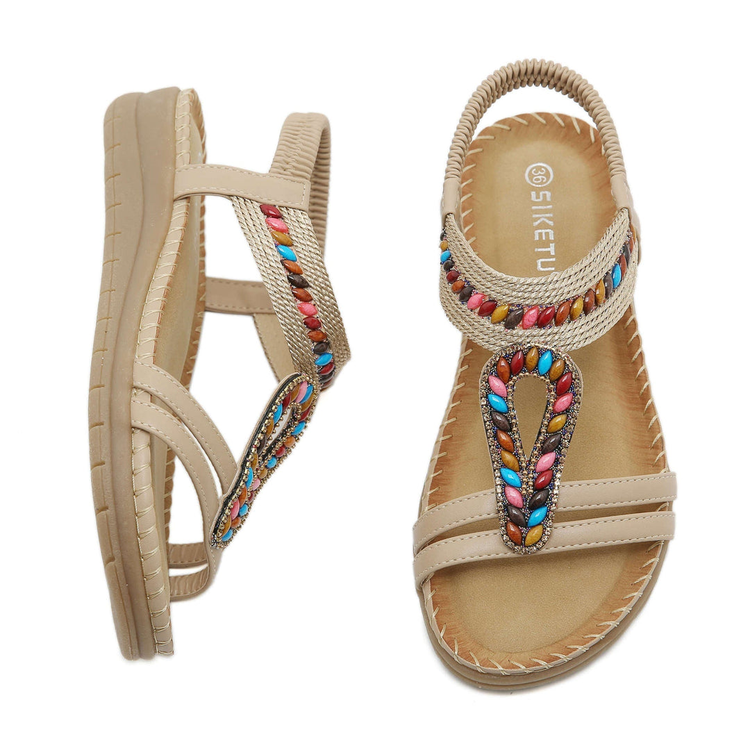 Bohemian Rhinestone Casual Comfortable Latex Flat Sandals