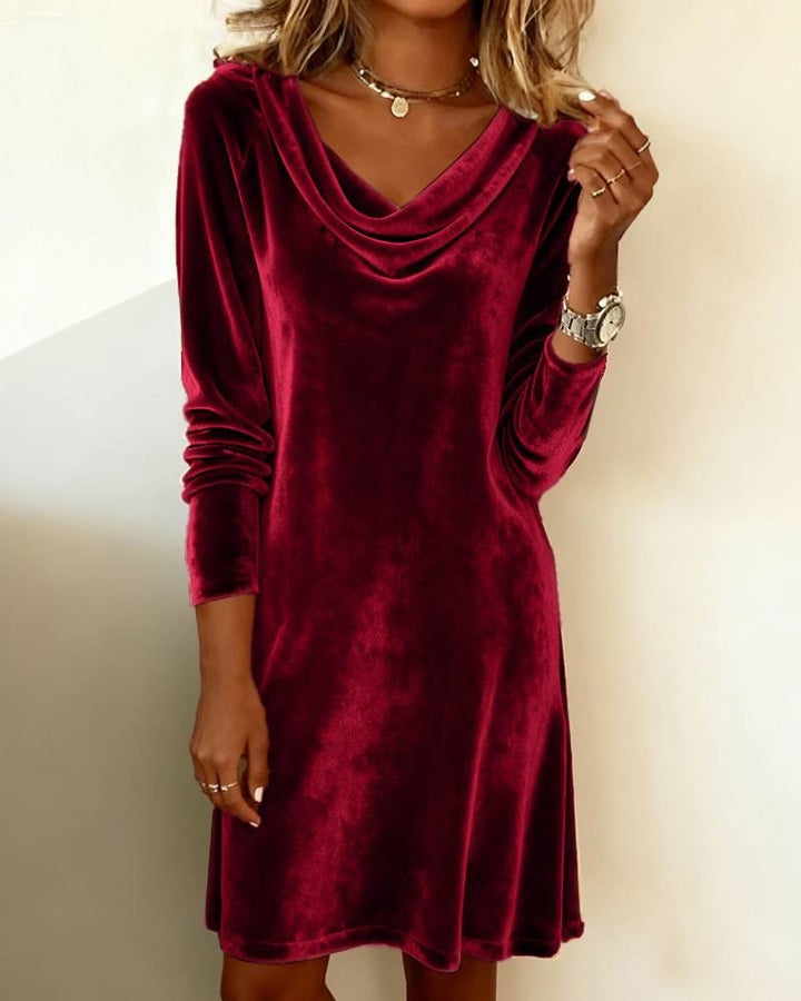 Elara | Elegant Velvet Dress with Draped Neckline