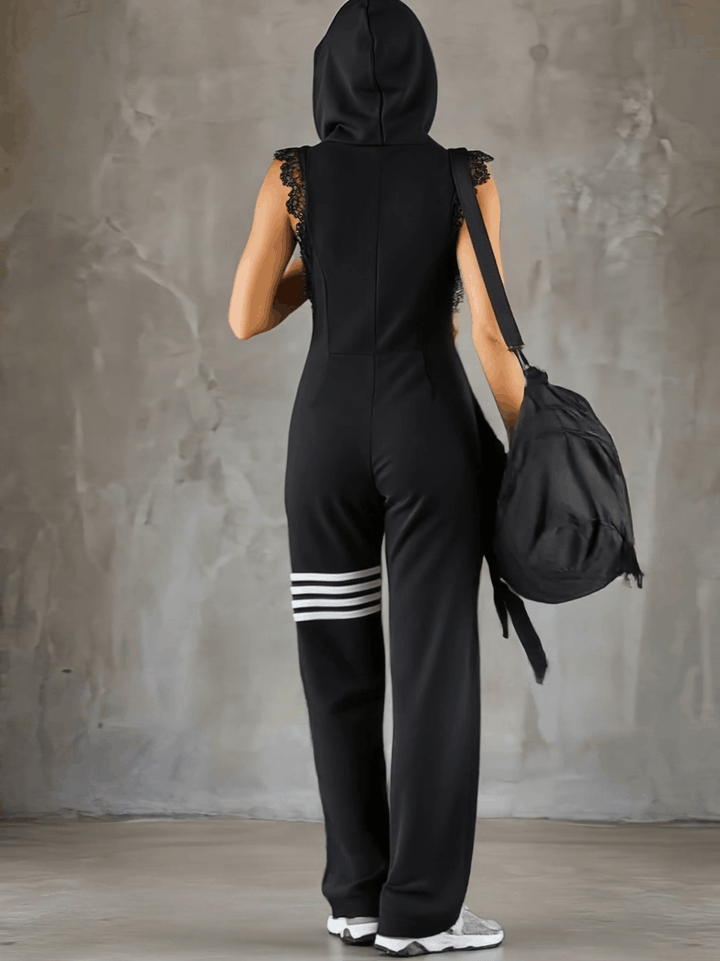 Daniela - Retro sporty jumpsuit with hood and stripes