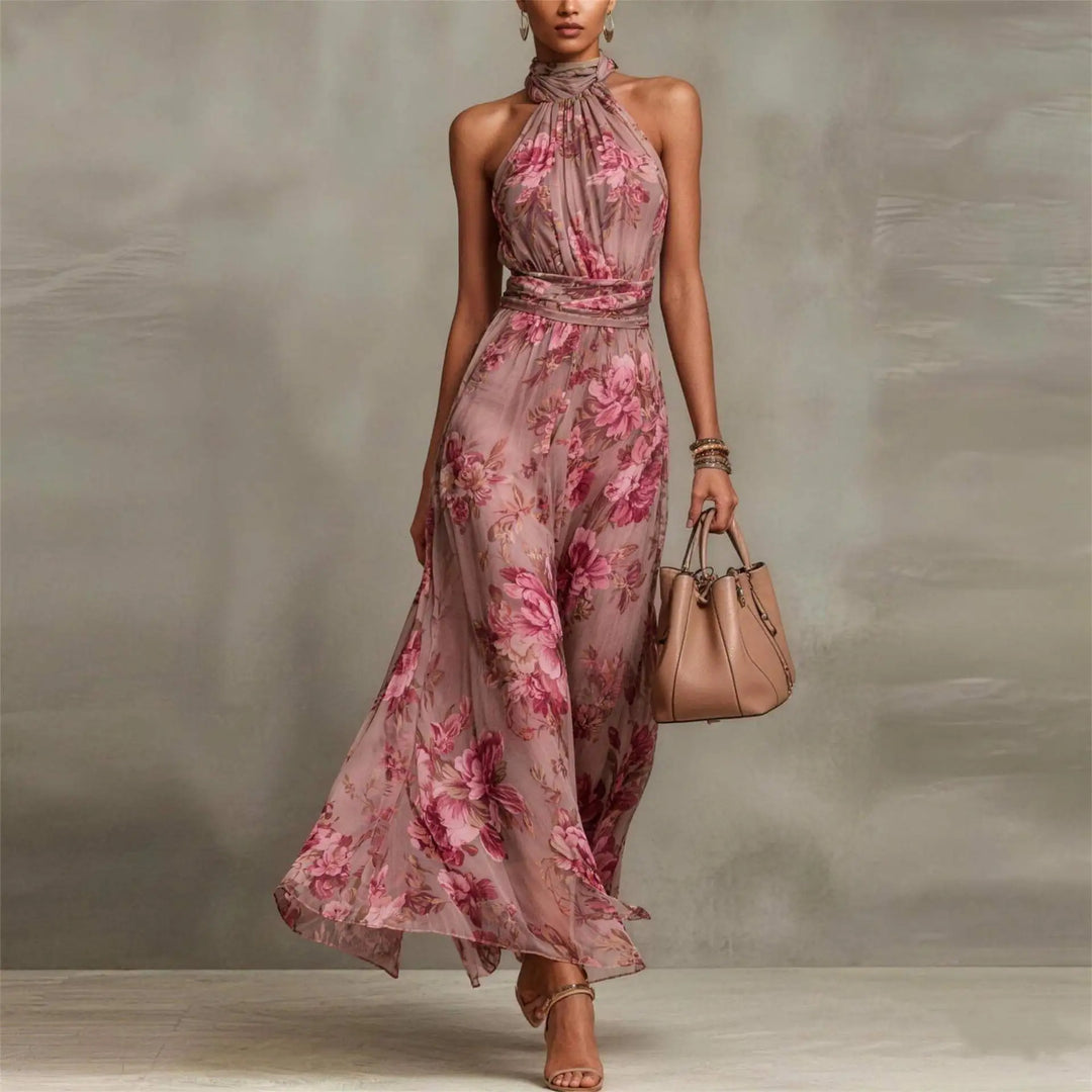 Lila -  Elegant Floral Maxi Halter Dress