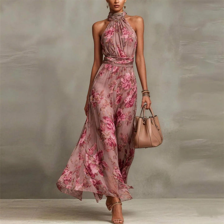 Lila -  Elegant Floral Maxi Halter Dress