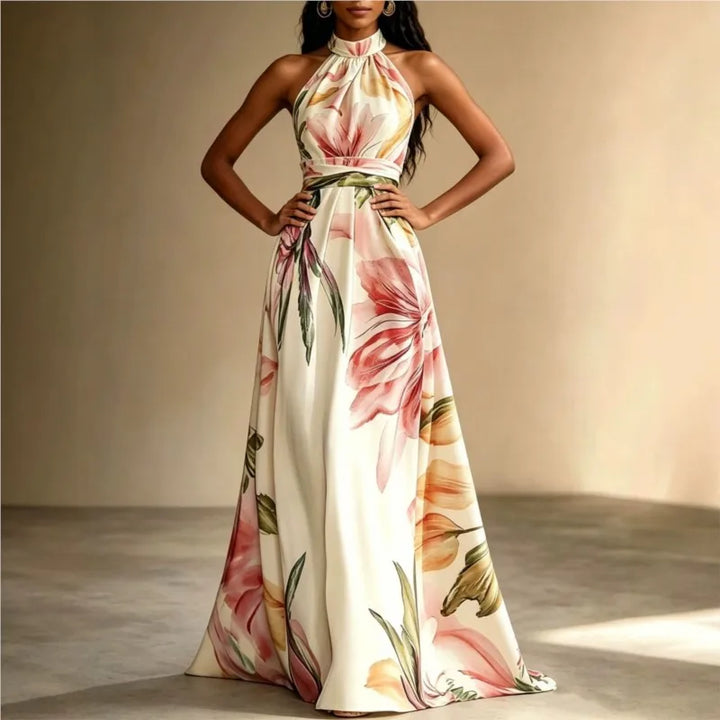Carolyn - Bohemian Floral Halter Vacation Dress