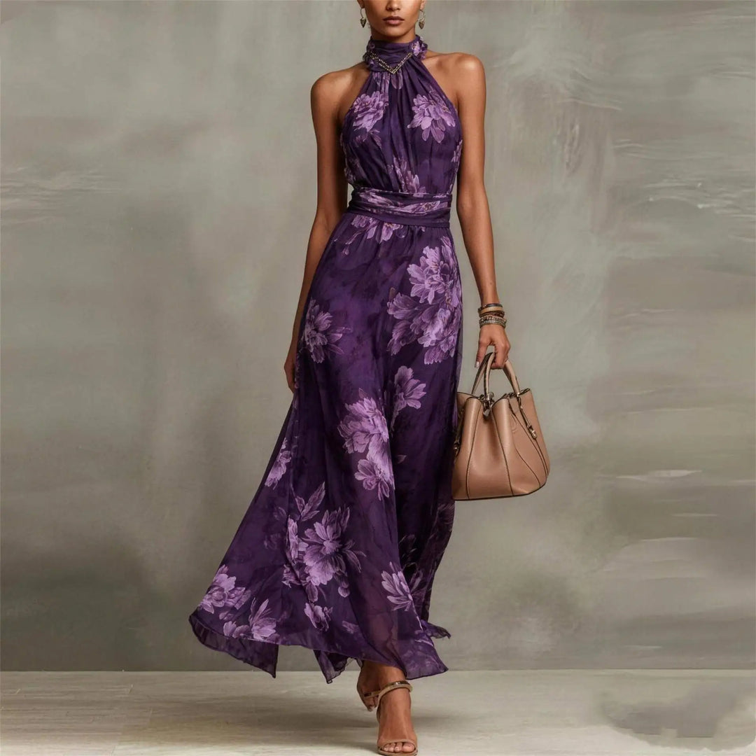 Lila -  Elegant Floral Maxi Halter Dress
