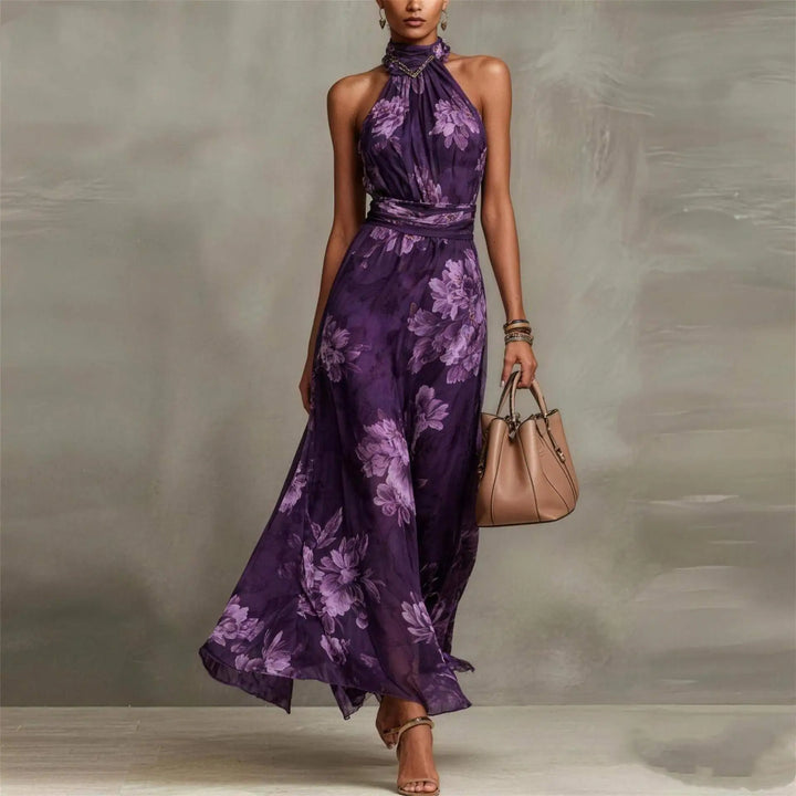 Lila -  Elegant Floral Maxi Halter Dress