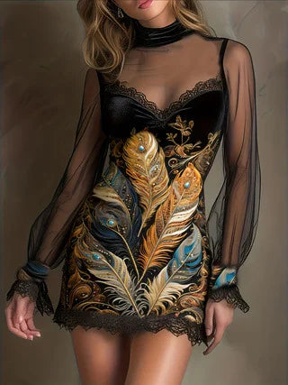 Marie - Elegant Velvet Mini Dress with Sheer Sleeves