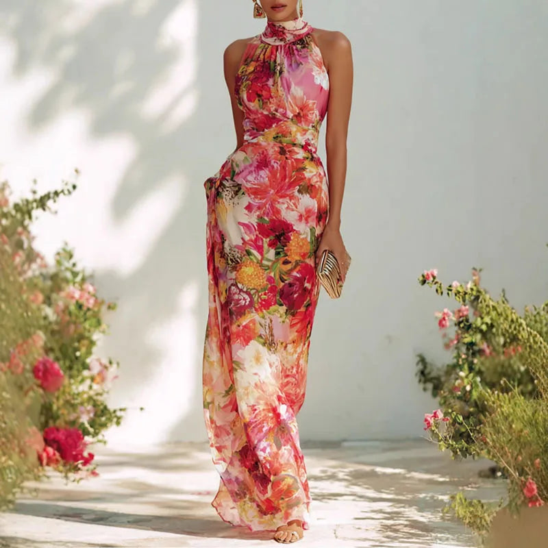 Nathalie - Slim Floral Bodycon Halter Dress