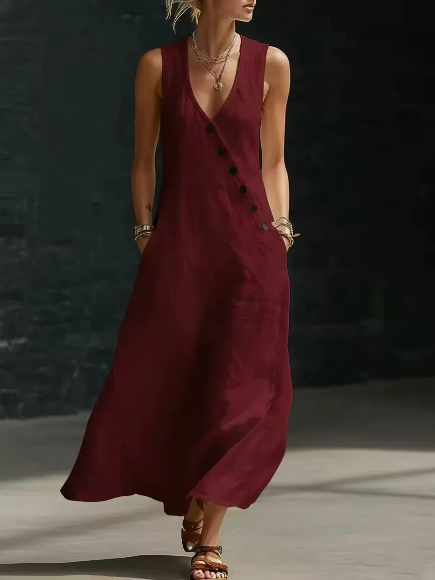 Kathleen - Asymmetric Button Maxi Dress