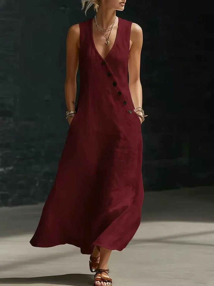 Kathleen - Asymmetric Button Maxi Dress