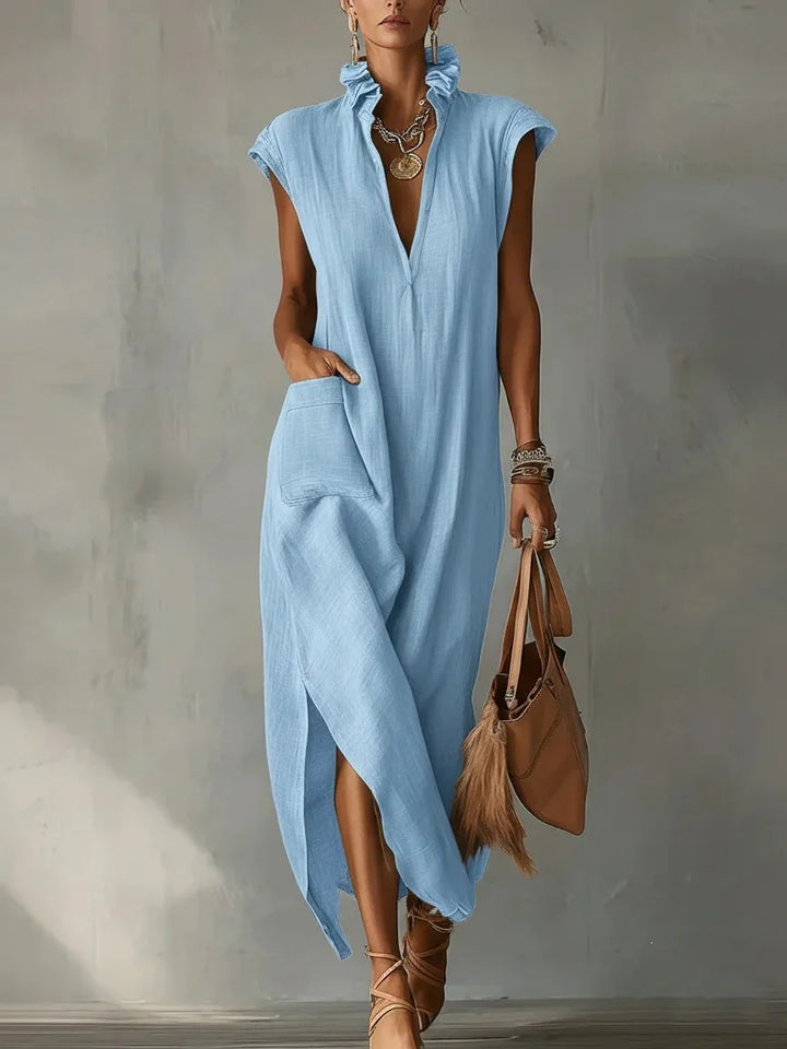 Rebecca - Ruffle Collar V-Neck Dress