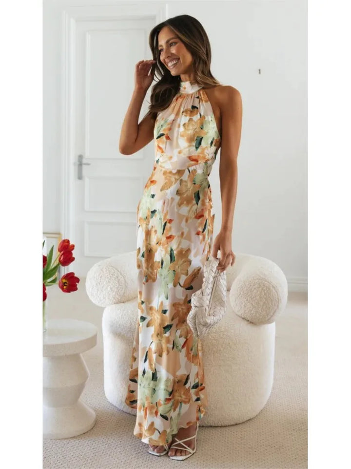 Danielle - Floral Halter Backless Long Dress
