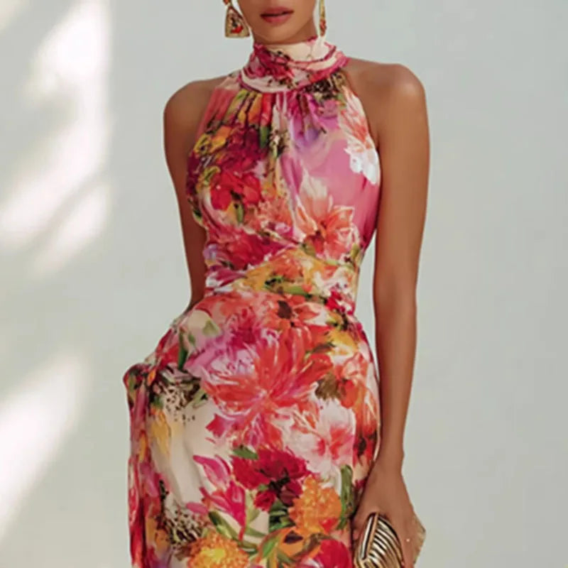 Nathalie - Slim Floral Bodycon Halter Dress