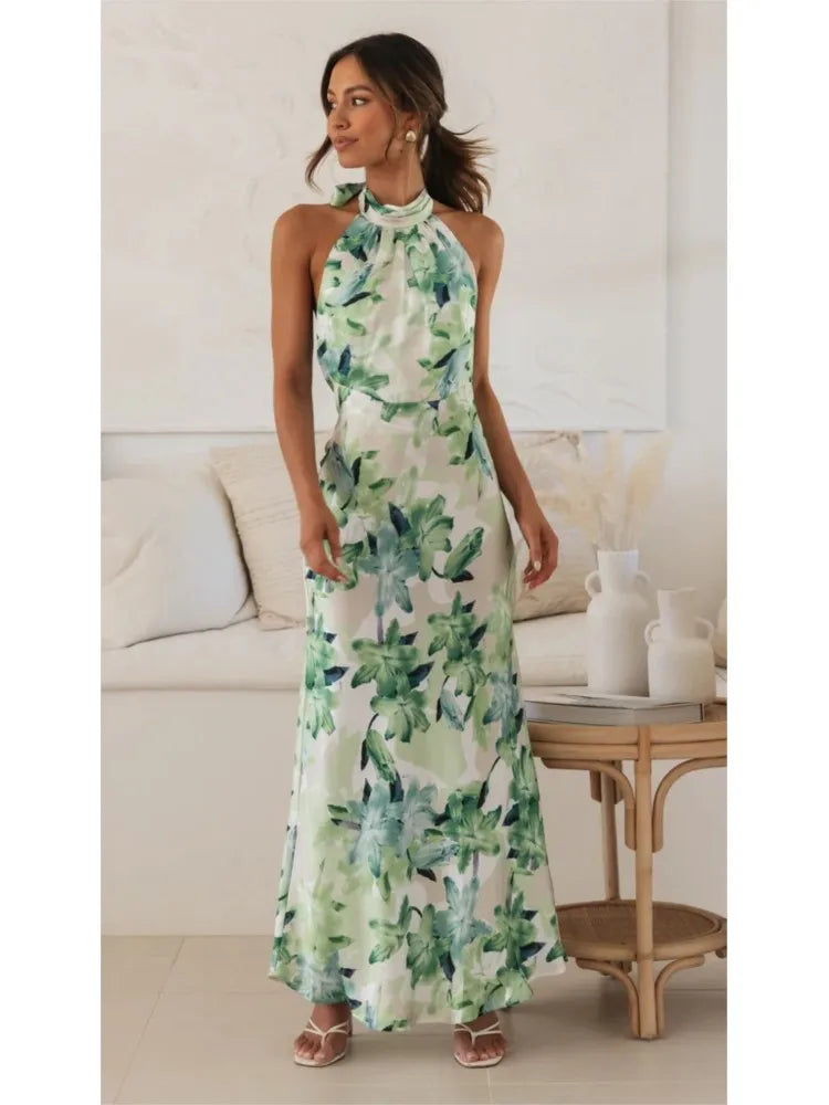 Brigitte - Backless Floral Halter Bodycon Dress