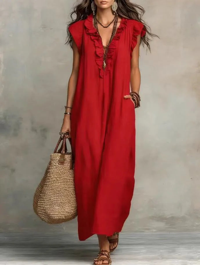 Laura - Boho Ruffle Maxi Dress