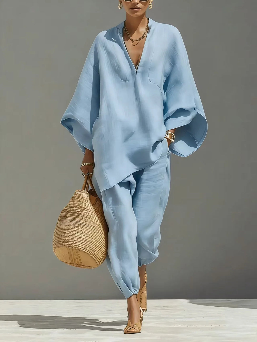 Valentina | Elegant Two-Piece Set with Kimono Sleeves and Relaxed Pants