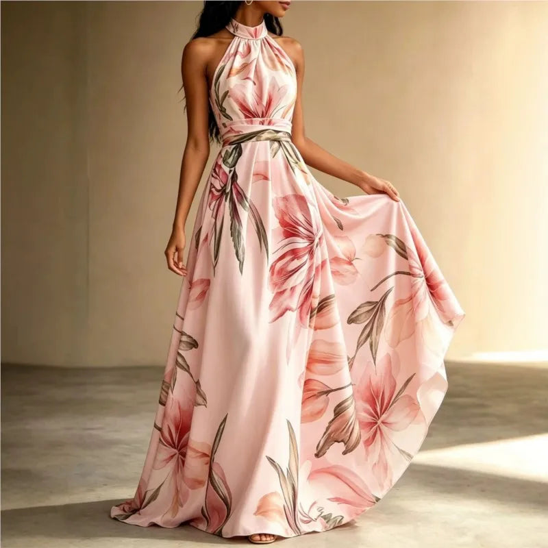 Wendy - Floral Bohemian Halter Long Dress