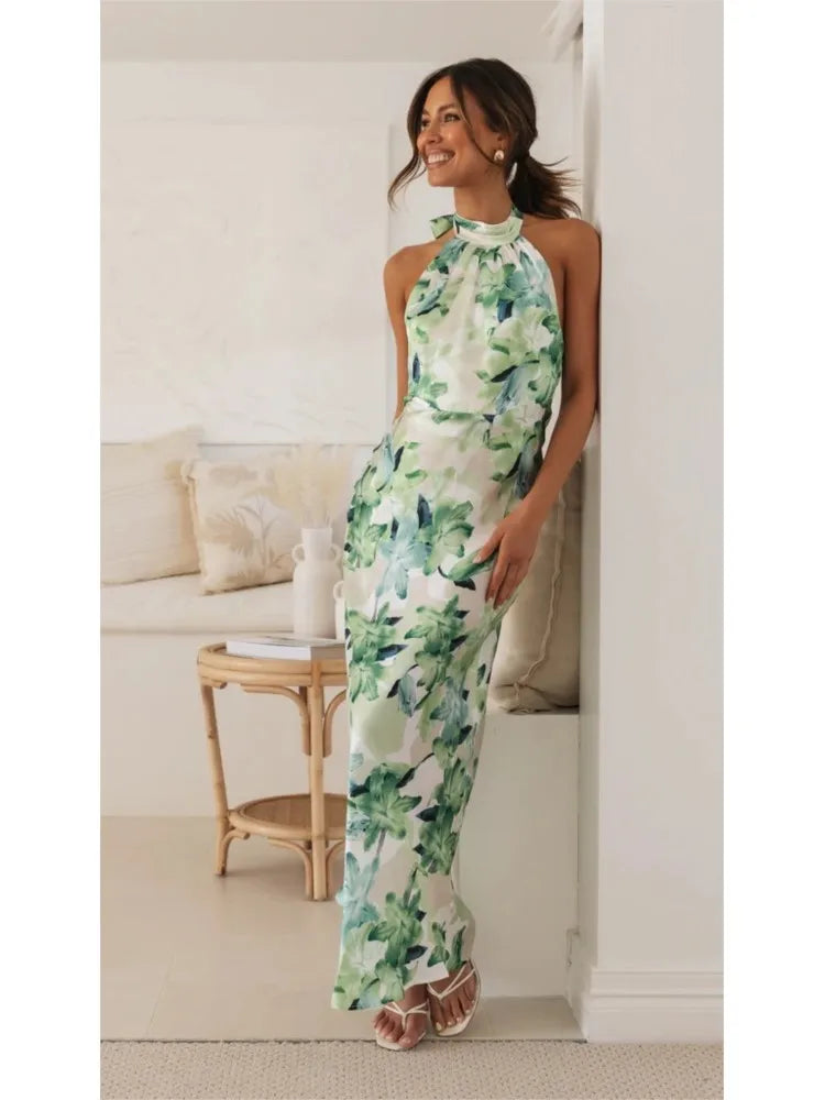Brigitte - Backless Floral Halter Bodycon Dress