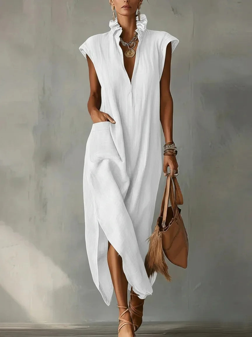 Rebecca - Ruffle Collar V-Neck Dress