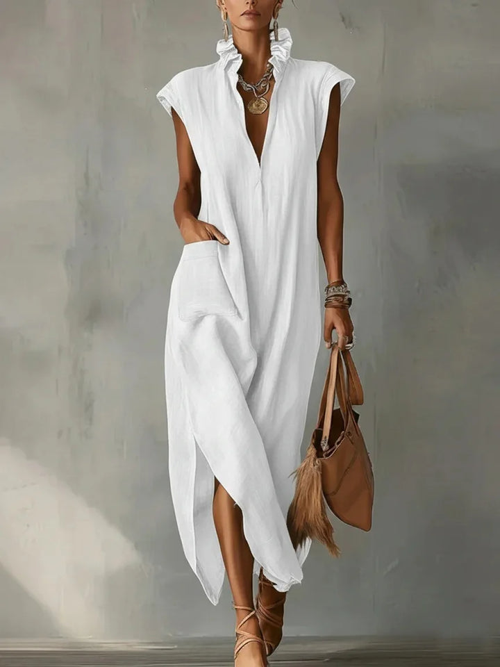Rebecca - Ruffle Collar V-Neck Dress