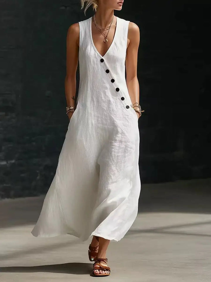 Kathleen - Asymmetric Button Maxi Dress