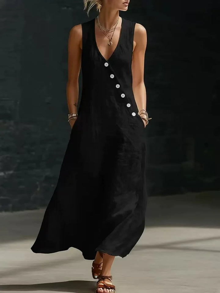 Kathleen - Asymmetric Button Maxi Dress
