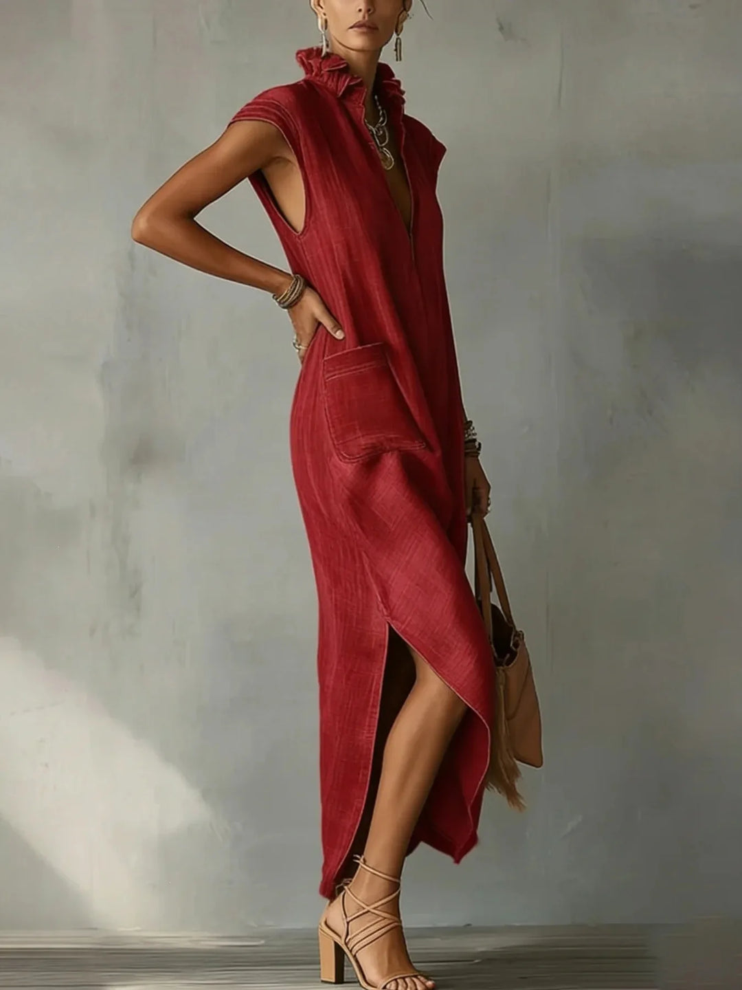 Rebecca - Ruffle Collar V-Neck Dress