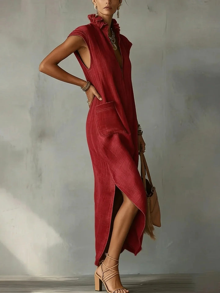 Rebecca - Ruffle Collar V-Neck Dress