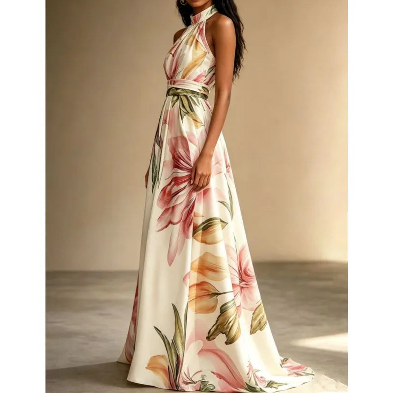 Carolyn - Bohemian Floral Halter Vacation Dress