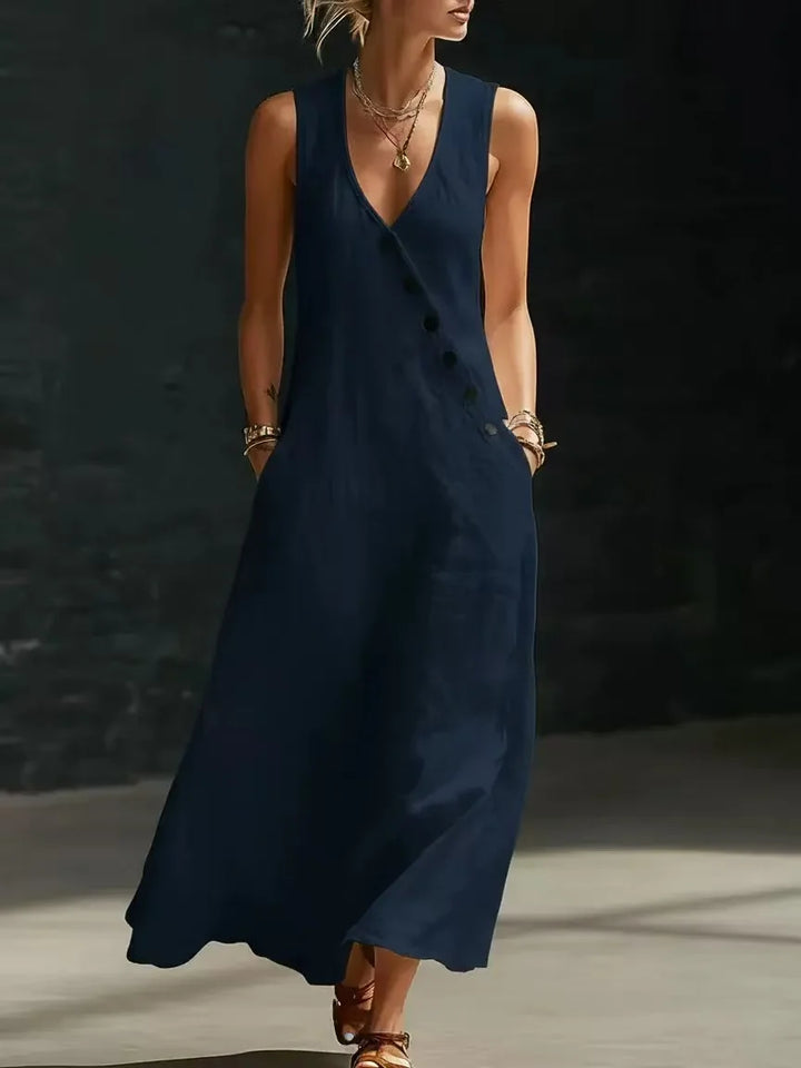 Kathleen - Asymmetric Button Maxi Dress