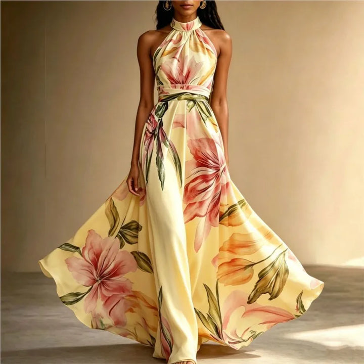 Karen - Bohemian Floral Swing Halter Maxi Dress