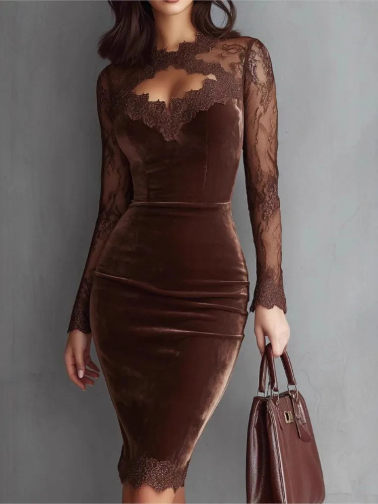 Amanda - Elegant Velvet Midi Dress