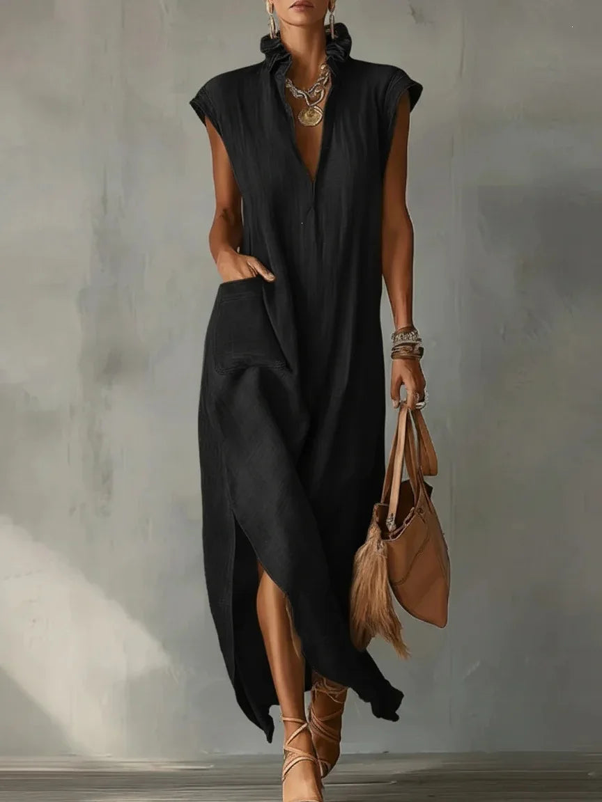 Rebecca - Ruffle Collar V-Neck Dress