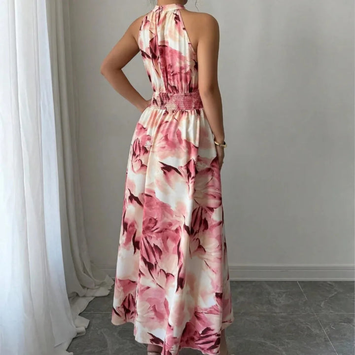Monique - Elegant Halter Neck Printed Dress