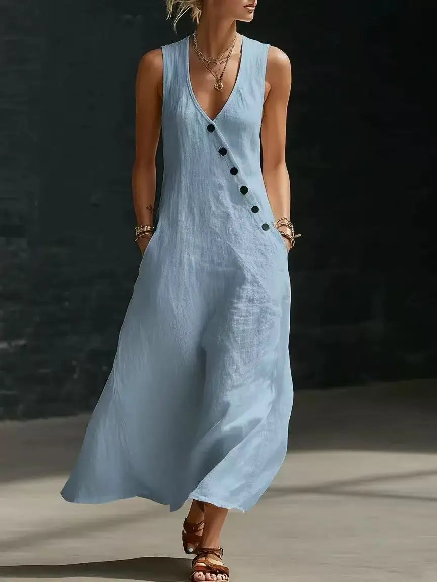 Kathleen - Asymmetric Button Maxi Dress