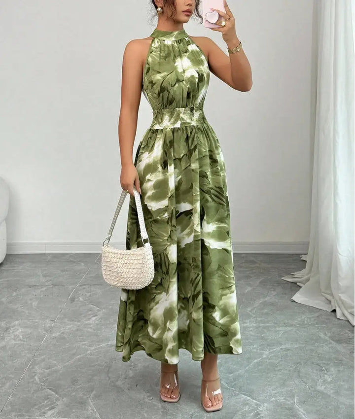 Pauline - Off-Shoulder Halter Slim Printed Dress