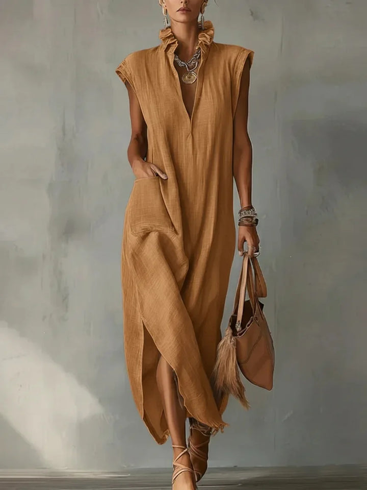 Rebecca - Ruffle Collar V-Neck Dress